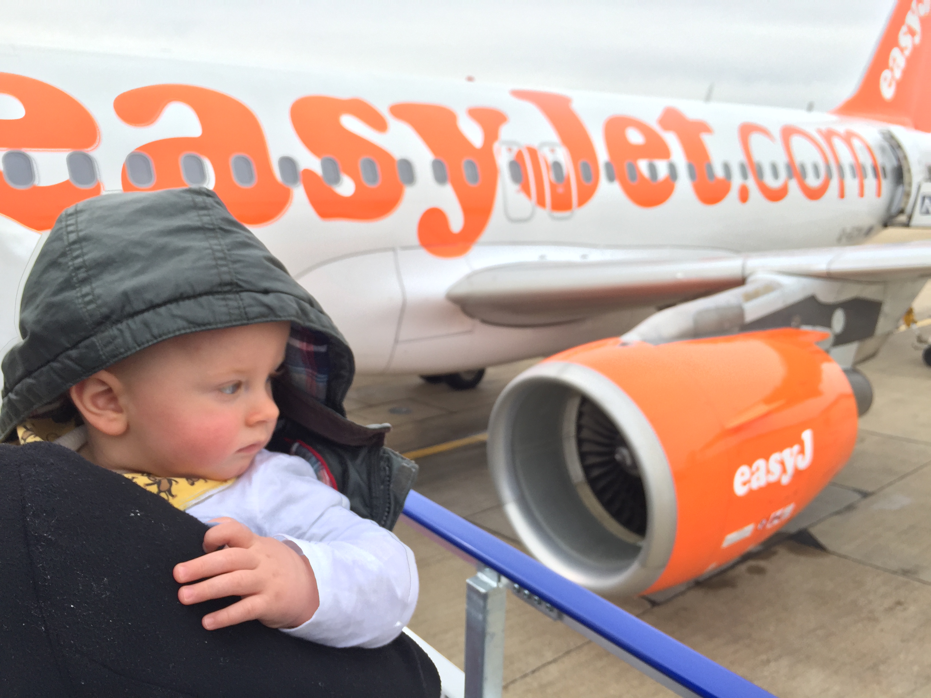 Picture of Harrison boarding easyJet flight to Spain